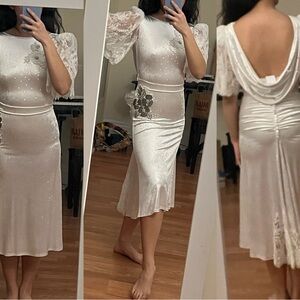 Elegant Argentine tango show white dress size S handmade social dance prom
